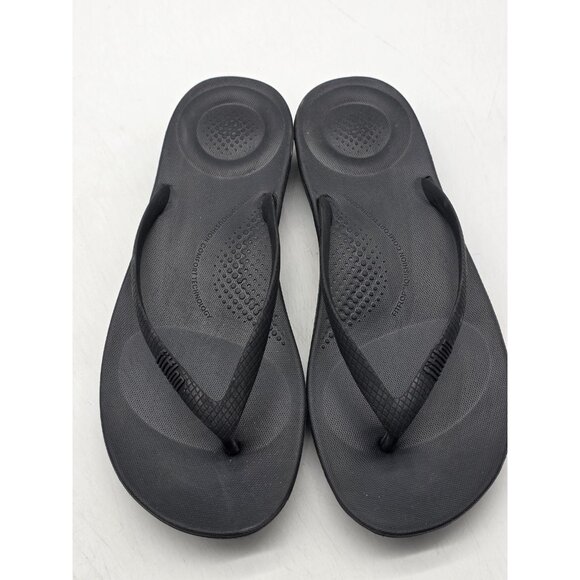 FitFlop Sandals Womens Size 7 Black IQushion Thong Flip Flop Comfort Shoes - Picture 4 of 11